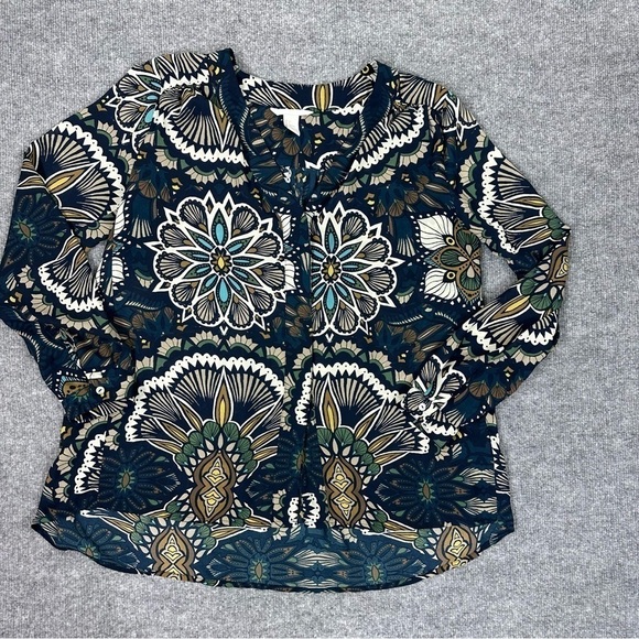 H&M Top Sz 6 Floral Print Long Sleeve Button Down - Picture 4 of 12